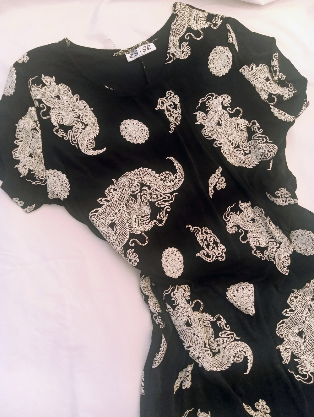 Y2K Dragon Print Maxi Dress Asian Grunge Bodycon Black Mesh Goth